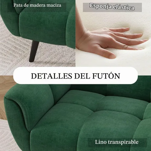 Vista 5 de HIPIHOM Sofá cama futón convertible de 76.77 pulgadas, moderno sofá futón de lino, cómodo sofá cama con respaldo ajustable, sofá cama para espacios