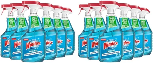 Vista 10 de Windex Spray limpiador de vidrio y ventanas, botella hecha de plástico 100% reciclado, espray de limpieza de superficies, aroma azul original, 23