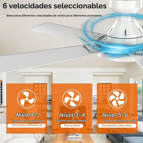 Vista 5 de Ventiladores de techo con luces, ventilador de techo de montaje empotrado de 52 pulgadas con luz, control remoto/aplicación, ventilador de techo