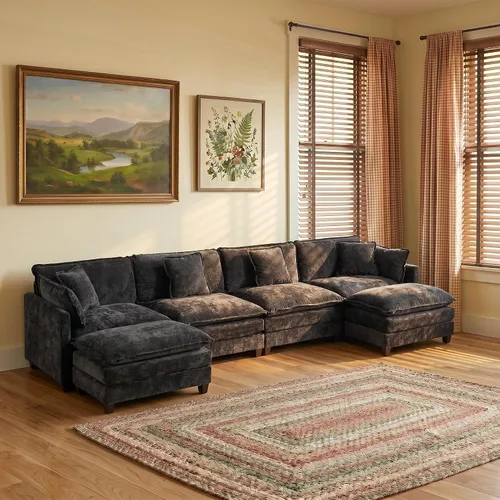 Vista 84 de Sofá modular modular de felpilla beige de 78 pulgadas para sala de estar, sofá modular de felpilla beige para sala de estar, sofás para sala