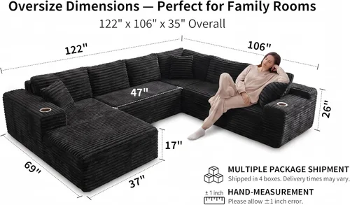 Vista 2 de Sofás seccionales de nube de gran tamaño para sala de estar, sofá modular de 7 plazas en forma de U de 122 pulgadas con diván, asiento profundo