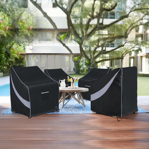 Vista 8 de Funda impermeable resistente para silla de patio, muebles de exterior, funda de asiento profundo, paquete de 2 unidades que se adapta hasta 32.5