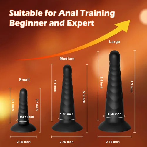 Vista 6 de Paquete de 3 juguetes anales de silicona para adultos, entrenador anal sexual para principiantes, juegos de entrenamiento anal con base de succión