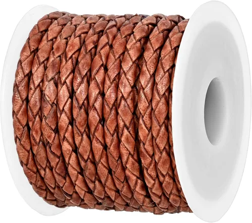 Vista 6 de GENIQUE Cordón de Cuero Trenzado Redondo Genuino, Cuerda de Cuero para Manualidades, Hacer Joyería, Collares, Pulseras (5 Metros)