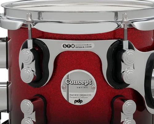 Vista 6 de PDP By DW Concept - Paquete de 7 piezas de carcasa de arce con herrajes cromados, rojo a negro desteñido