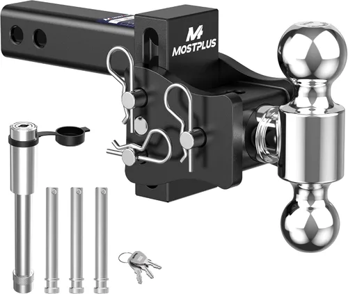 Vista 13 de MOSTPLUS Enganche de remolque de aluminio compatible con receptor de 2 pulgadas, 2 bolas con bolas de 2 pulgadas y 2-5/16 pulgadas, altura ajustable