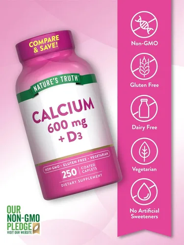 Vista 4 de Nature's Truth Calcio 600 mg + suplemento dietético D3 - 250 comprimidos, paquete de 2