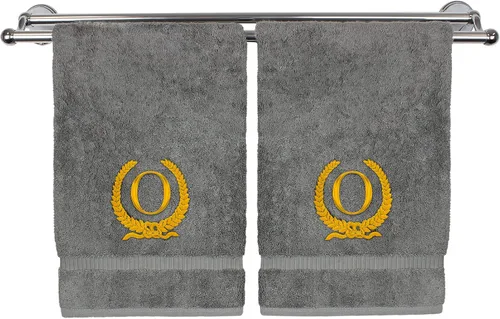 Vista 175 de Toalla de mano con monograma, regalo personalizado, 16 x 30 pulgadas, letra blanca bordada con diseño de corona en toalla negra, extra absorbente
