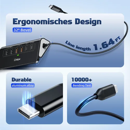 Vista 3 de intpw P9R PRO USB C Hub Ethernet, Estación de acoplamiento USB C de 10Gbps 10-en-1 con HDMI 4K@60Hz, Tipo-C y 2 USB A 3.2 Datos, LAN, 2 USB A 2.0