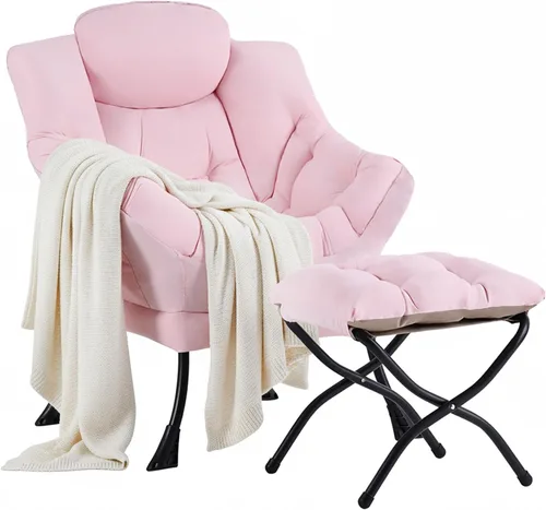 Vista 15 de Silla perezosa con otomana, silla de descanso moderna y grande con reposabrazos y bolsillo lateral, sillón tapizado de ocio con silla de lectura