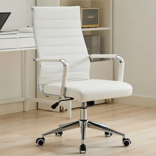 Vista 13 de Silla de escritorio de oficina de cuero, sillas de sala de conferencias con ruedas, silla ejecutiva moderna de respaldo alto, ergonómica, giratoria