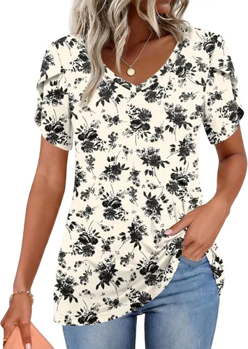 Vista 9 de CATHY 2025 - Blusas de verano para mujer, con mangas cortas, cuello en V, estilo túnica, tallas S-4XL Talla B