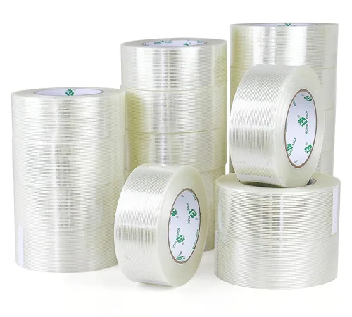Vista 10 de BOMEI PACK Paquete de 6 cintas de embalaje reforzadas, 5.5 mil 2 pulgadas x 60 yardas, cinta de embalaje adhesiva de fibra resistente