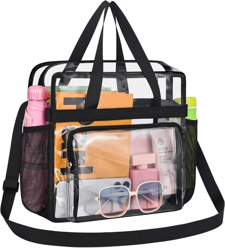 Vista 7 de Bolsa transparente para eventos en estadios: bolsa transparente con correas ajustables para conciertos de trabajo, viajes, bolsillo frontal grande
