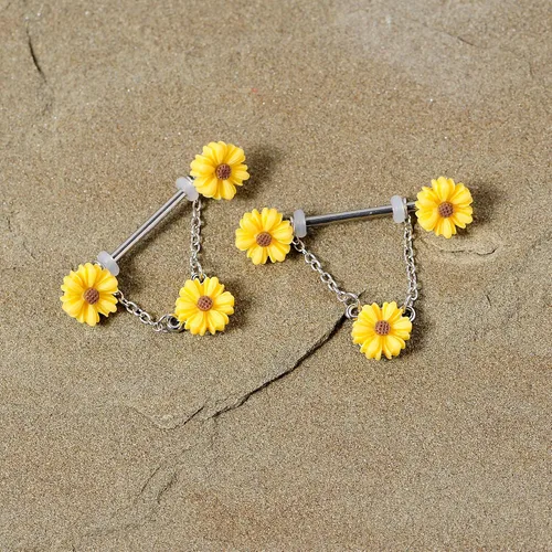 Vista 2 de Body Candy Juego de 2 piercings de acero para mujer 2 piezas girasoles amarillos de verano 049oz 55in