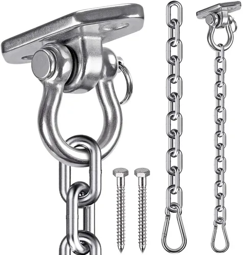 Vista 8 de Juego de 2 cadenas para saco de boxeo y 4 mosquetones, de acero inoxidable resistente, kit de cadena de silla colgante para hamaca para interiores