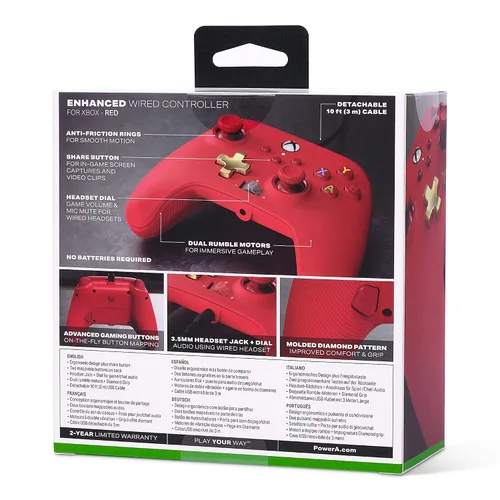 Vista 10 de PowerA Enhanced Wired Controller for Xbox - Red Gamepad Wired Video Game Controller Gaming Controller Xbox Series XS Xbox One - Xbox Series X