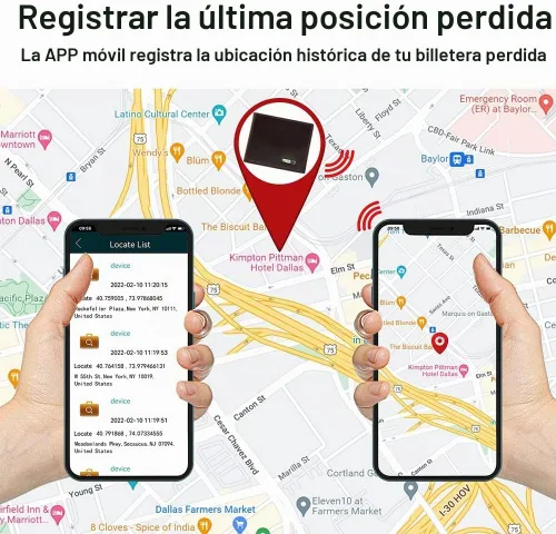 Vista 5 de Billetera inteligente Bluetooth para hombres, tarjetero de cuero para hombre, billetera de cuero con bolsillo para identificación y ventana