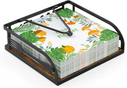 Vista 10 de Servilletero para mesa, dispensador de servilletas plano con brazo pesado, soporte cuadrado de papel de cóctel de elegante hierro rústico