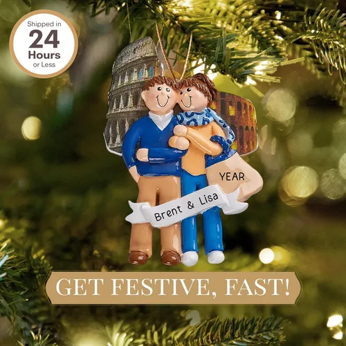 Vista 2 de Adorno personalizado de Roma Italia 2026 Adornos de Navidad personalizados 24 horas grabados con láser para pareja Regalo de recuerdo de viaje