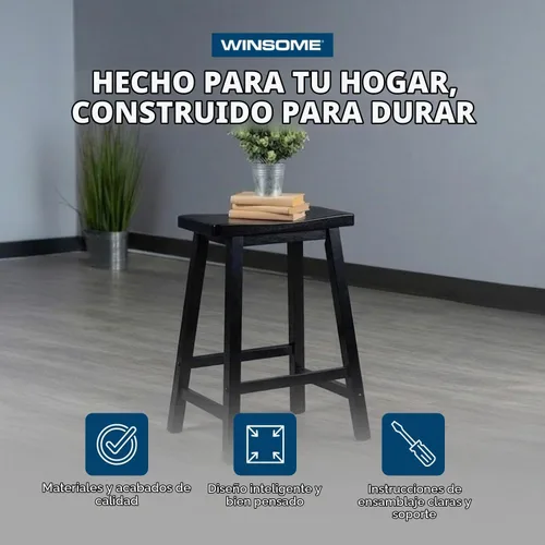 Vista 3 de Winsome Satori Taburete de asiento de sillín para cocina, 24", negro
