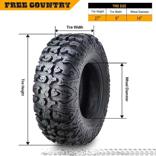Vista 5 de Free Country Neumáticos Premium 8PR ATV/UTV de 27 x 9 x 14 para Cam-Am MAVERICK X3 2020 Front (paquete de 2)
