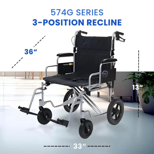 Vista 2 de Everest & Jennings - Silla de ruedas de transporte bariátrico, silla plegable extra ancha con asiento de 24 pulgadas para adultos y personas mayores