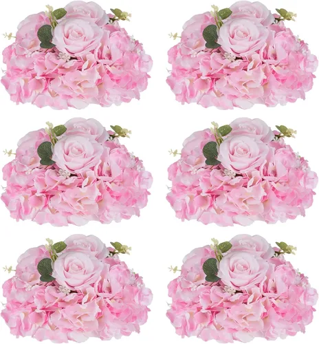 Vista 28 de Bolas de flores burdeos para centros de mesa: 11.8 pulgadas de diámetro, juego de 6