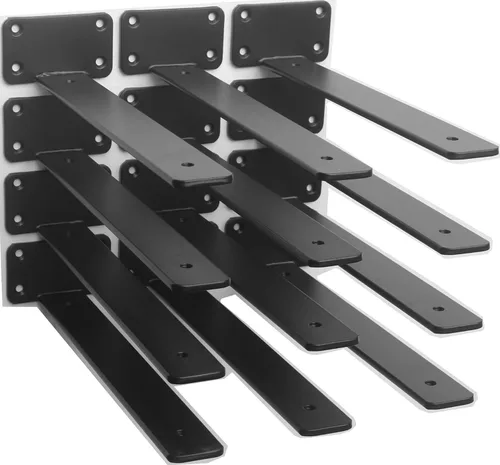 Vista 22 de Paquete de 2 - Soportes de estante en L ocultos negros de 4 pulgadas (1/5 pulgada de grosor) Soportes de estante flotante de hierro Soportes