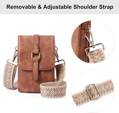 Vista 3 de CLUCI Bolsos cruzados pequeños para mujer, bolsos de cuero de moda para teléfono celular con correa ajustable, Bandolera