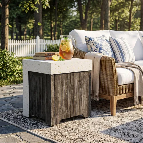 Vista 2 de COSIEST Mesa de tanque de propano para exteriores con diseño de grano de madera, mesa de tanque oculta exterior de 16 pulgadas, oculta el tanque