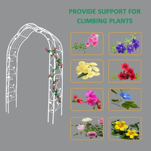 Vista 4 de Arco de jardín de metal de 98.4 pulgadas de alto, enrejado de jardín, plantas trepadoras, soporte de arco de rosas, césped al aire libre, boda