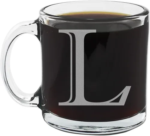 Vista 11 de Spotted Dog Company Taza de café de vidrio transparente con monograma grabado de 12 onzas (letra A), regalos de café personalizados de la A a la Z