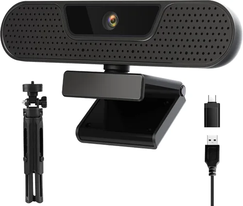 Vista 11 de Cámara web 2K 50FPS para PC/Mac, cámara de computadora con luces RGB de relleno, 2 micrófonos con cancelación de ruido, enfoque automático y trípode