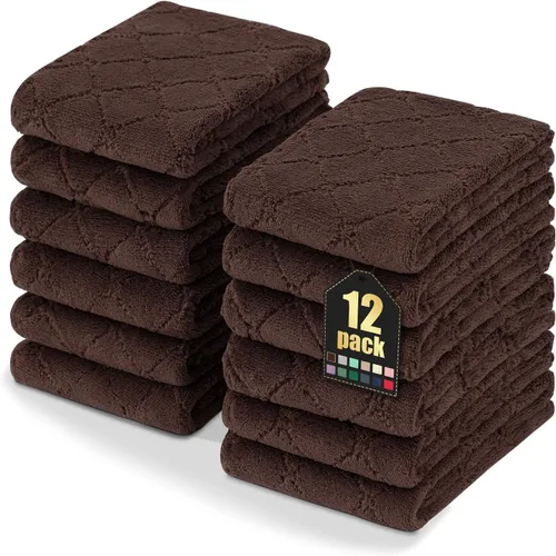 Vista 77 de Homaxy - Paquete de 12 trapos de cocina (13 x 19 pulgadas, marrón), de terciopelo coral supersuaves y absorbentes para lavar platos, paño