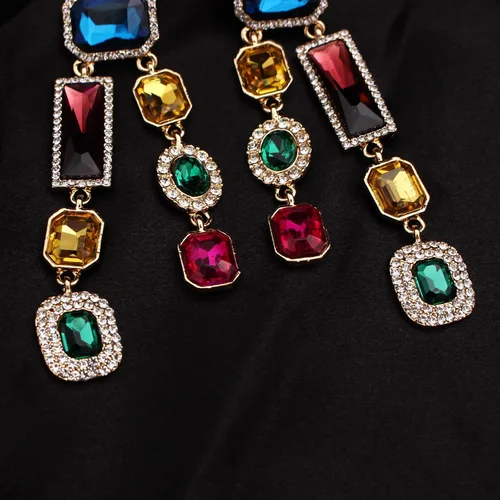 Vista 7 de Aretes de araña de lágrima rectangulares vintage, aretes colgantes de gota de cristal austriaco Art Deco para boda, fiesta, baile de graduación