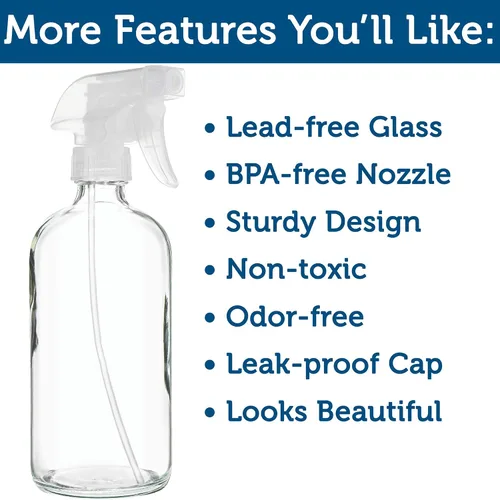 Vista 6 de Botellas de espray vacías de vidrio transparente Sally's Organics® - Contenedores recargables de 16 oz para aceites esenciales, productos