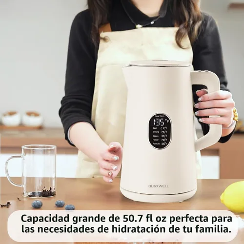 Vista 2 de Tetera eléctrica de 1,5 L, control de temperatura, color blanco Blanco crema