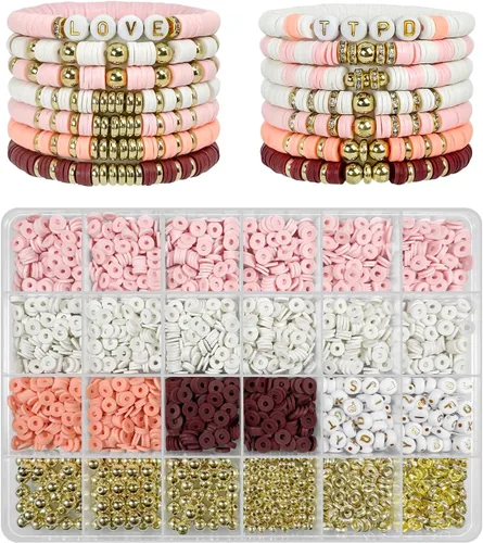 Vista 14 de ClaBead Kit de 6300 cuentas de arcilla para hacer pulseras para adultos, 24 colores, cuentas de arcilla de 0.236 pulgadas para hacer joyas