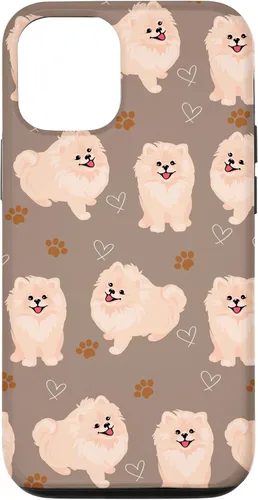 Vista 27 de Funda marrón para iPhone 13 Pro Max con diseño de pomerania y cachorros