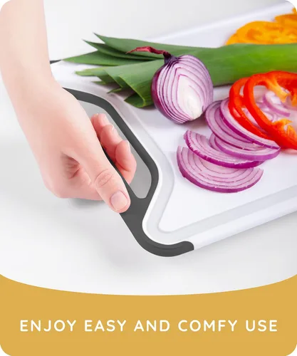 Vista 6 de Serveware Accessories Tablas de cortar para cocina, tabla de cortar de plástico, tabla de cortar apta para lavavajillas con ranuras para jugos