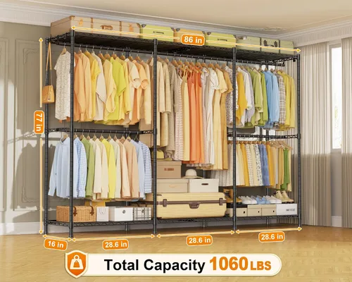 Vista 2 de ULIFHOME E14 Max - Perchero de ropa resistente, percheros independientes para colgar ropa, organizadores de armario ajustables y almacenamiento