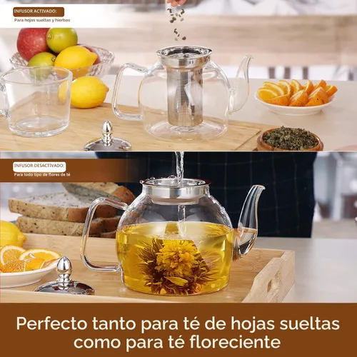 Vista 5 de HIWARE Tetera de vidrio de 33.8 fl oz con infusor extraíble, hervidor de té seguro para estufa, juego de té de hojas sueltas y florecientes