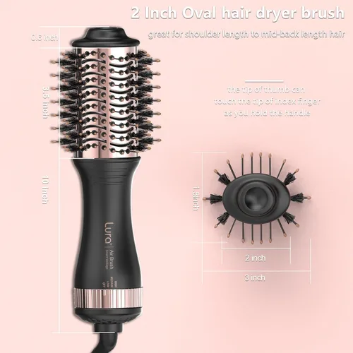 Vista 7 de Cepillo secador de pelo automático de doble voltaje con enchufe europeo, mini cepillo secador de pelo de viaje para mujeres, portátil, ligero, de un
