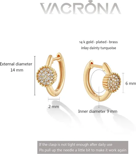 Vista 6 de VACRONA - Aretes tipo arracada de aro para mujer, chapados en oro de 14 quilates, diseño de Huggie