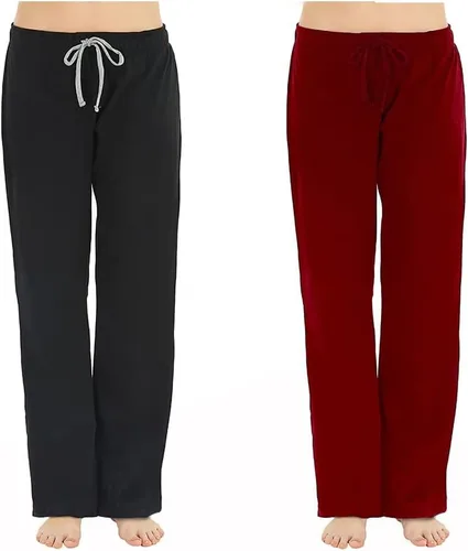 Vista 5 de U2SKIIN Paquete de 2 pantalones de pijama para mujer, suaves, de algodón, cómodos, ligeros, para descansar, para dormir Negro/Gris Oscuro Mel.