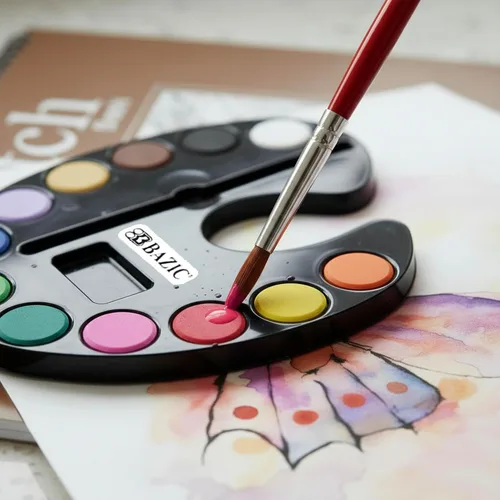 Vista 7 de BAZIC - Juego de acuarela con pincel, 12 colores no tóxicos, para diversión de pasatiempos, suministros de arte de colores vibrantes, regalo