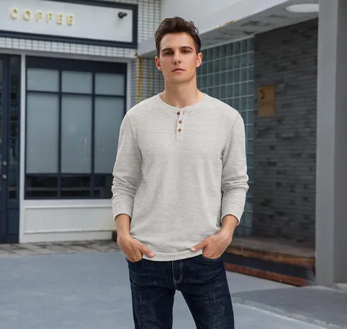 Vista 4 de Sailwind Camisetas Henley casuales de manga larga para hombre