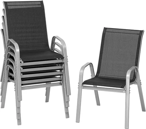 Vista 12 de ONBRILL Juego de 4 sillas de patio, sillas de comedor apilables para Gris
