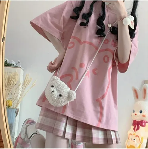 Vista 4 de Tyadorw Camisa Kawaii para mujer, camisas estéticas Harajuku, ropa urbana japonesa Kawaii Bear Graphic camisetas Kawaii de gran